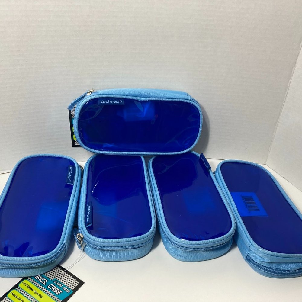 5 Blue Makeup Bag Pencil Case Zipper Organizer